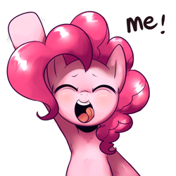 Size: 2000x2000 | Tagged: safe, artist:maren, character:pinkie pie, species:earth pony, species:pony, g4, armpits, bipedal, cute, diapinkes, eyes closed, fourth wall, hungry, licking lips, open mouth, raised hoof, solo, tongue out