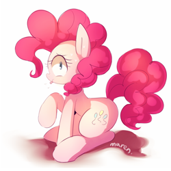 Size: 1500x1500 | Tagged: safe, artist:maren, character:pinkie pie, species:earth pony, species:pony, g4, solo, sweat, sweatdrop, tongue out
