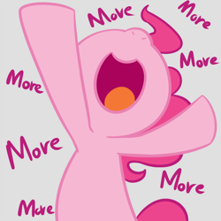 Size: 1000x1000 | Tagged: safe, artist:adequality, artist:maren, character:pinkie pie, species:earth pony, species:pony, g4, cheering, cute, dialogue, diapinkes, female, moar, more, open mouth, reaction image, smiling, solo