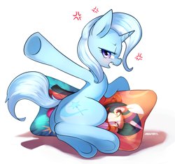 Size: 1456x1371 | Tagged: safe, artist:maren, character:trixie, character:twilight sparkle, species:pony, species:unicorn, ship:twixie, g4, angry, armpits, body pillow, female, lesbian, mare, pillow, shipping, solo, underhoof