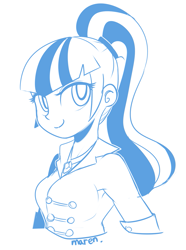 Size: 1111x1492 | Tagged: safe, artist:maren, character:sonata dusk, species:eqg human, g4, my little pony:equestria girls, looking at you, monochrome, portrait, smiling, solo