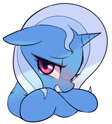 Size: 522x577 | Tagged: safe, artist:maren, character:trixie, species:pony, species:unicorn, g4, blushing, bust, cute, diatrixes, female, looking at you, mare, simple background, solo, white background