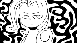 Size: 936x526 | Tagged: safe, artist:maren, character:trixie, species:pony, species:unicorn, g4, bedroom eyes, dialogue, female, looking at you, mare, monochrome, one punch man, open mouth, solo, tatsumaki (one punch man), underhoof