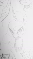 Size: 998x1776 | Tagged: safe, artist:maren, character:princess luna, species:alicorn, species:pony, g4, bust, doodle, frown, monochrome, peytral, solo, traditional art
