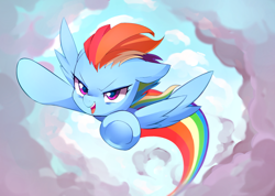 Size: 1138x810 | Tagged: safe, artist:maren, character:rainbow dash, species:pegasus, species:pony, g4, cute, dashabetes, female, flying, mare, open mouth, solo, underhoof