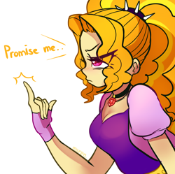 Size: 1158x1152 | Tagged: safe, artist:maren, character:adagio dazzle, species:eqg human, equestria girls:rainbow rocks, g4, my little pony:equestria girls, adoragio, breasts, cleavage, clothing, cute, dialogue, female, fingerless gloves, gem, gloves, jewelry, necklace, pinky, simple background, siren gem, solo, white background