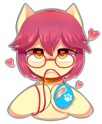 Size: 919x1120 | Tagged: safe, artist:maren, oc, oc only, oc:karen miyu, species:earth pony, species:pony, g4, collar, commission, female, glasses, heart, heart eyes, leash, looking at you, mare, mouth hold, simple background, solo, transparent background, wingding eyes