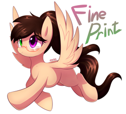 Size: 2349x2122 | Tagged: safe, artist:maren, oc, oc only, oc:fine print, species:pegasus, species:pony, g4, commission, female, glasses, heterochromia, mare, simple background, white background