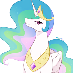 Size: 2500x2500 | Tagged: safe, artist:maren, character:princess celestia, species:alicorn, species:pony, g4, jewelry, looking at you, necklace, simple background, solo, white background