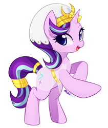 Size: 2289x2709 | Tagged: safe, artist:maren, character:starlight glimmer, species:pony, species:unicorn, g4, clothes swap, clothing, cute, egyptian, female, glimmerbetes, high res, mare, open mouth, signature, simple background, smiling, solo, white background