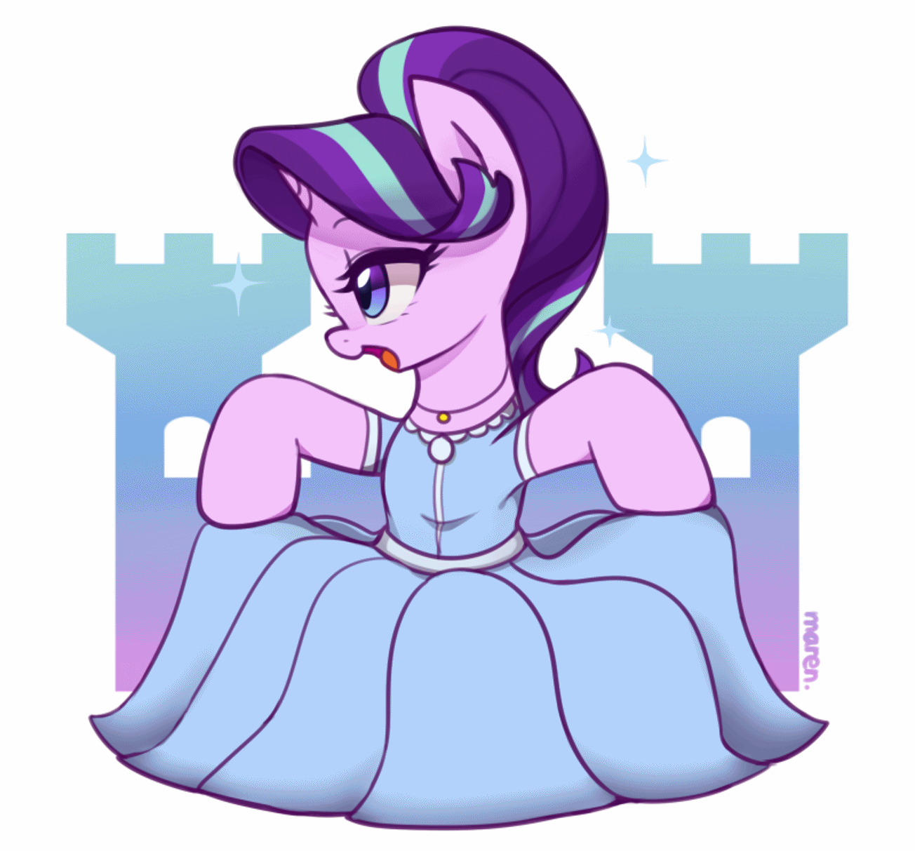 Size: 1304x1213 | Tagged: dead source, safe, artist:maren, character:starlight glimmer, species:pony, species:unicorn, g4, animated, beautiful, blinking, clothing, cute, dress, female, gif, glimmerbetes, mare, moe, open mouth, solo, weapons-grade cute