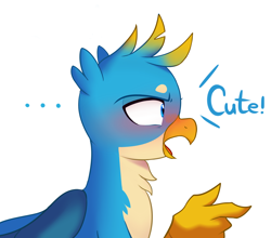 Size: 2400x2110 | Tagged: safe, artist:maren, character:gallus, species:griffon, g4, blushing, cute, gallabetes, male, open mouth, pointing, simple background, solo, white background