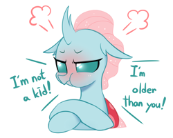 Size: 2500x1999 | Tagged: safe, artist:maren, character:ocellus, species:changedling, species:changeling, species:reformed changeling, g4, angry, blushing, crossed legs, cute, dialogue, diaocelles, female, madorable, pouting, puffy cheeks, simple background, solo, tsundere, tsundocellus, white background