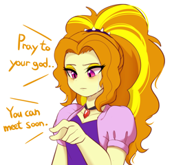 Size: 2500x2400 | Tagged: safe, artist:maren, character:adagio dazzle, species:eqg human, g4, my little pony:equestria girls, crying, death threat, dialogue, idolatry, implied murder, simple background, solo, this will end in death, this will end in tears, this will end in tears and/or death, threat, white background