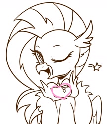 Size: 2070x2400 | Tagged: safe, artist:maren, character:silverstream, species:hippogriff, g4, cute, diastreamies, heart shaped, one eye closed, solo, stars, wink