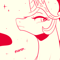 Size: 2800x2800 | Tagged: safe, artist:maren, character:princess celestia, species:alicorn, species:pony, g4, bust, female, limited palette, mare, monochrome, portrait, red, solo
