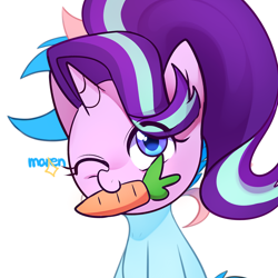 Size: 1200x1200 | Tagged: safe, artist:maren, character:starlight glimmer, oc, oc:blue chewings, g4, carrot, face swap, food