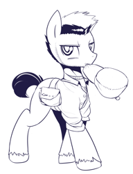 Size: 1385x1800 | Tagged: safe, artist:maren, oc, oc only, species:pony, g4, cap, clothing, hat, male, monochrome, solo, stallion