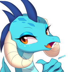 Size: 2400x2533 | Tagged: safe, artist:maren, character:princess ember, species:dragon, g4, dragoness, female, happy, horn, looking at you, looking back, looking back at you, pointing at self, simple background, smiling, solo, white background, wings
