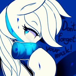 Size: 3600x3600 | Tagged: safe, artist:maren, character:rainbow dash, g4, coronavirus, covid-19, dialogue, half-face respirator, limited palette, mask, ppe