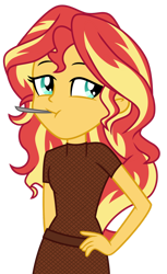 Size: 1024x1668 | Tagged: safe, artist:emeraldblast63, artist:maren, character:sunset shimmer, species:eqg human, g4, my little pony:equestria girls, female, mouth hold, simple background, solo, transparent background, vector