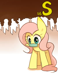 Size: 800x1000 | Tagged: safe, artist:joycall6, part of a set, character:fluttershy, species:pegasus, species:pony, series:joycall6's periodic table, g4, blushing, chemistry, periodic table, smoke, solo, sulfur, sulphur, surgical mask