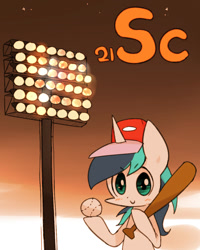 Size: 800x1000 | Tagged: safe, artist:joycall6, part of a set, character:shining armor, species:pony, species:unicorn, series:joycall6's periodic table, g4, baseball, baseball bat, blushing, chemistry, clothing, hat, periodic table, scandium, solo
