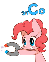 Size: 800x1000 | Tagged: safe, artist:joycall6, part of a set, character:pinkie pie, species:earth pony, species:pony, series:joycall6's periodic table, g4, blushing, chemistry, cobalt, hoof hold, magnet, periodic table, solo