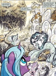 Size: 1214x1638 | Tagged: safe, artist:andypriceart, idw, official comic, character:radiant hope, species:pony, species:umbrum, species:unicorn, butterfly wings, fairy, female, mare, open mouth, pixie, rabia, siege of the crystal empire, waterfall