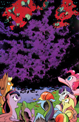 Size: 1400x2154 | Tagged: safe, artist:andypriceart, edit, idw, character:applejack, character:fluttershy, character:pinkie pie, character:rainbow dash, character:rarity, character:spike, character:twilight sparkle, character:twilight sparkle (alicorn), species:alicorn, species:changeling, species:pony, species:umbrum, darkness, exploitable meme, fear, female, mane seven, mane six, mare, meme, template