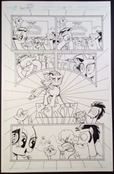 Size: 656x1000 | Tagged: safe, artist:andypriceart, idw, character:filthy rich, character:flax seed, character:rarity, character:wheat grass, barnyard bargains, black and white, comic, crying, flax seed looks at stuff, grayscale, lineart, traditional art, wingding eyes