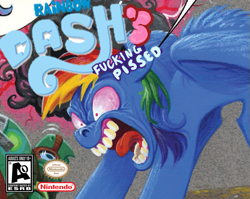 Size: 715x570 | Tagged: safe, artist:andypriceart, edit, idw, character:rainbow dash, character:tank, box art, caption, do i look angry, esrb, expand dong, exploitable meme, faec, game grumps, image macro, kirby, meme, nintendo, rage, super grep simulator, teeth, that was fast, vulgar