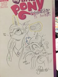 Size: 768x1024 | Tagged: safe, artist:andypriceart, character:princess celestia, character:princess luna, itching powder, prank, royal sisters, scratching, traditional art, trollestia, whistling