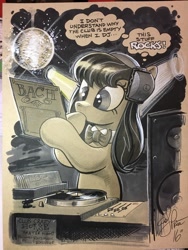 Size: 768x1024 | Tagged: safe, artist:andypriceart, character:octavia melody, species:earth pony, species:pony, background pony, blues brothers, bow tie, cute, disco ball, female, johann sebastian bach, mare, solo, turntable, wolfgang amadeus mozart
