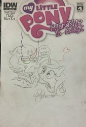 Size: 1024x1504 | Tagged: safe, artist:andypriceart, idw, character:king sombra, character:radiant hope, ship:hopebra, andy you magnificent bastard, cover, dialogue, female, heart, male, shipping, straight, traditional art