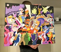 Size: 1200x1021 | Tagged: safe, artist:andypriceart, artist:the-paper-pony, idw, official, character:diamond rose, character:dj pon-3, character:gizmo, character:lemony gem, character:princess cadance, character:shining armor, character:vinyl scratch, species:alicorn, species:earth pony, species:pegasus, species:pony, species:unicorn, 33 1-3 lp, 8-bit (character), 80s, adam ant, andy you magnificent bastard, boy george, buck withers, cowbell, cutiespark, danny elfman, devo, drum kit, drums, energy dome, female, ferris bueller's day off, filly, filly vinyl scratch, frankie goes to hollywood, gaffer, keytar, little girls, long play, lyrics, male, musical instrument, neigh anything, new wave, observer, observer (character), oingo boingo, revenge of the nerds, song reference, spread wings, stallion, sweetcream scoops, teary eyes, text, the mystic knights of the electric stable, wings, younger