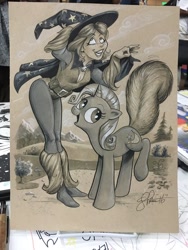 Size: 900x1200 | Tagged: safe, artist:andypriceart, character:trixie, species:pony, species:unicorn, crossover, female, hair swap, mare, monochrome, squirrel girl, traditional art