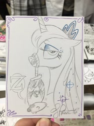 Size: 900x1200 | Tagged: safe, artist:andypriceart, character:princess luna, character:tiberius, luna is not amused, solo, traditional art, z