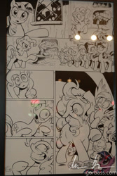Size: 800x1200 | Tagged: safe, artist:andypriceart, idw, official, official comic, character:applejack, character:fluttershy, character:pinkie pie, character:rainbow dash, character:rarity, character:spike, character:twilight sparkle, comic, grin, idw advertisement, lineart, mane six, monochrome, my little pony project, photo
