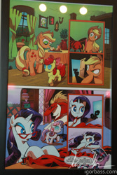 Size: 800x1200 | Tagged: safe, artist:andypriceart, idw, official, official comic, character:apple bloom, character:applejack, character:rarity, character:sweetie belle, character:twilight sparkle, species:earth pony, species:pony, species:unicorn, butt, changelings are terrible actors, comic, disguise, disguised changeling, eyeshadow, female, filly, idw advertisement, mare, my little pony project, photo, plot, the return of queen chrysalis