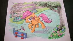Size: 1024x577 | Tagged: safe, artist:andypriceart, artist:lauren faust, character:scootaloo, species:pegasus, species:pony, solo