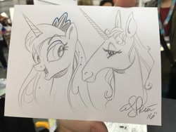 Size: 1024x768 | Tagged: safe, artist:andypriceart, character:princess luna, amalthea, crossover, monochrome, signature, the last unicorn, traditional art