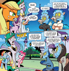 Size: 970x996 | Tagged: safe, artist:andypriceart, idw, character:applejack, character:dj pon-3, character:leadwing, character:octavia melody, character:pinkie pie, character:princess celestia, character:rainbow dash, character:starlight glimmer, character:thunderlane, character:vinyl scratch, species:pony, :o, accord, accord (arc), andy you magnificent bastard, chaos theory (arc), derp, derplestia, faec, frown, glare, gritted teeth, in all disorder a secret order, open mouth, part the second: in all chaos there is a cosmos, raised hoof, raised leg, sitting, smiling, wat, wide eyes