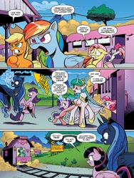 Size: 720x960 | Tagged: safe, artist:andypriceart, idw, character:applejack, character:fluttershy, character:pinkie pie, character:princess celestia, character:princess luna, character:rainbow dash, character:rarity, character:starlight glimmer, character:twilight sparkle, character:twilight sparkle (alicorn), species:alicorn, species:pony, accord (arc), biting, chaos theory (arc), conclusion: and chaos into the order came, hair pulling, mane bite, mane six, mind control, preview, pushing, stepford smiler, tail, tail bite, tail pull