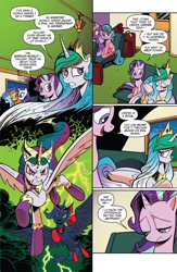 Size: 630x969 | Tagged: safe, artist:andypriceart, idw, character:princess celestia, character:princess luna, character:rarity, character:starlight glimmer, species:alicorn, species:pony, species:unicorn, accord (arc), advertisement, angry, callback, chaos theory (arc), comic, conclusion: and chaos into the order came, continuity, dialogue, evil celestia, evil luna, evil sisters, idw advertisement, mirror universe, sad, tyrant celestia