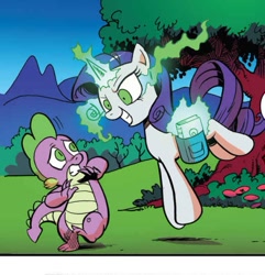 Size: 523x543 | Tagged: safe, artist:andypriceart, edit, idw, character:rarity, character:spike, species:dragon, episode:inspiration manifestation, g4, my little pony: friendship is magic, accord (arc), book, chaos theory (arc), conclusion: and chaos into the order came, continuity, dark magic, exploitable meme, inspirarity, magic, meme, possessed, sombra eyes