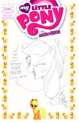 Size: 986x1529 | Tagged: safe, artist:andypriceart, character:applejack, comic, cover, micro-series, one eye closed, sketch, speech