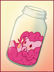 Size: 1125x1500 | Tagged: safe, artist:symbianl, character:pinkie pie, species:pony, license:cc-by-nc-nd, blushing, chibi, cute, diapinkes, female, gradient background, jar, jar of pony, micro, pony in a bottle, solo, symbianl is trying to murder us, symbianl's chibis, tiny ponies, underhoof