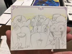 Size: 2048x1536 | Tagged: safe, artist:andypriceart, character:pinkie pie, character:rarity, character:twilight sparkle, andy you magnificent bastard, cymbal monkey, monochrome, three wise monkeys, traditional art