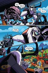Size: 900x1384 | Tagged: safe, artist:andypriceart, idw, official comic, character:storm king, species:pony, my little pony: the movie (2017), city, comic, dialogue, male, my little pony: the movie prequel, preview, speech bubble, storm guard, strife